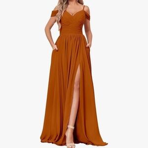 TEARMEILY Elegant Off-Shoulder Rust Dress Women’s Size 2